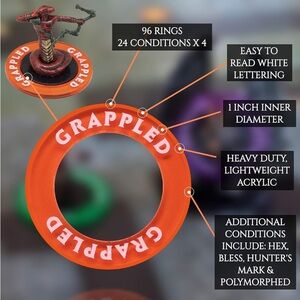 Kraftex Dungeons & Dragons RPG Condition Rings: 24 Conditions x 4 = 96 Pieces